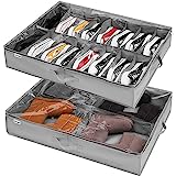 Organizador Zapatos 2 Pcs, para 16 + 4 Pares de Botas, Almacenaje bajo Cama y para Parte Superior del Armario, Cajas para Guardar Organizar con Ventana Transparente