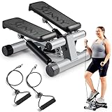 Sunny Health & Fitness Mini Stepper para Ejercicio, Equipo de Cardio Escalador de Bajo Impacto con Bandas de Resistencia, Monitor Digital - NO. 012-S