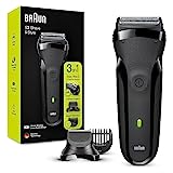 Braun Series 3 Afeitadora Eléctrica Hombre, Máquina de Afeitar Barba 3 En 1 con Recortadora De Precisión Para La Barba Y 5 Peines, Recargable E Inalámbrica, Shave&Style, 300BT, Negro