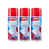 APLI 19657- Pack de 3 Aires comprimidos de limpieza en seco; 3 sprays de 400 ml. Aerosol apto para teclados, ordenadores y dispositivos electrónicos