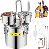 VEVOR Alambique Destilador 3Gal / 11,4L Alambique para Grappa de Acero Inoxidable y Cobre Rojo Destilador de Agua con Dos Barriles Alambique Aceites Esenciales Kit para Producción de Vino Whisky