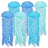 6 piezas Jellyfish Paper Lantern Set Gradiente Colorida Linterera colgante Decoración azul Purple Pink Mermaid Tema Lámpara Lámpara de papel reutilizable Lintería de papel de cumpleaños para fiesta de