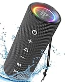 Tronsmart Mirtune C2 Altavoz Bluetooth 5.3, Altavoz Potente Portátil con Luz LED de Color, 24H de Reproducción,Impermeable IPX7, 360° Sonido Estéreo, Apoya TF, SD, para Exterior