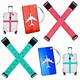 FORMIZON Correas de Equipaje, 4 Pack Heavy Duty Cruz Equipaje Maleta Ajustables de Equipaje de Viaje Cinturones con Ranura para Etiquetas de Identificación Accessorios de Viaje (B)