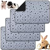 4 Almohadillas de Orina de Mascotas Reutilizables con Patrón de Estrellas Alfombrillas de Jaula Lavables de Cobaya Antideslizantes Empapador de Cama de Forro Polar de Conejillo de India (70 x 105 cm)