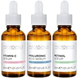 PraNaturals Kit de Sérums Faciales 3x30ml - Ácido Hialurónico, Retinol y Vitamina C - Borra las Líneas Finas y las Arrugas, Enriquecido con Aceites y Vitaminas Naturales