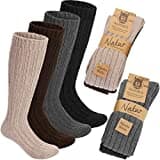 BRUBAKER 4 Pares de Calcetines hasta la Pantorrilla de 100% Lana de Alpaca - Set de 4 Calcetines de Invierno extra Largos Unisex para Hombre y Mujer - Gris Beige Marrón - 39-42