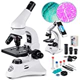 Microscopio Óptico 80X-2000X, Cuerpo Metálico, 2 Oculares WF, Iluminadores Duales, Enchufe UE, Completo Accesorios para Niños Estudiantes Principiantes Adultos