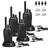 pofung Walkie Talkie Profesional PMR446 Walky Talky Radio, PT88E Largo Alcance Radiocomunicación Recargable Equipos Transmisores-Receptores, USB Carga, Auriculares, CTCSS, DCS, Luz LED(Negro, 2 Pare)