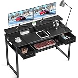 ODK Mesa Escritorio, Mesa Ordenador con Cajón Oficina con Soporte Monitor para Estudiantes y Trabajadores, Escritorios con Estante para Teclado para Dormitorio, Hogar, Oficina (120x48x90cm, Black)