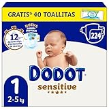 Dodot Sensitive Talla 1, 224 Pañales Para Bebé, 2kg-5kg, Hasta 12 h De Protección Antifugas y Protección Para La Piel