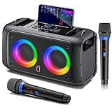 JYX Máquina de Karaoke, Karaoke 2 microfonos inalambricos, Sistema PA para Adultos con Luces LED, soporta TWS/AUX/USB/TF, Ideal para Fiestas y animaciones