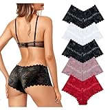 Getervb Pack de 5 Bragas de Encaje Mujer Sexy Calzoncillos Sin Costura Cómodos Suaves Ropa Interior Femenina Cintura Alta Braguitas