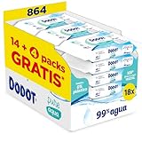 Dodot Toallitas Pure Aqua para Bebé, 99% Agua, 100% Fibras de Origen Vegetal, 864 Toallitas, 18 Paquetes de 48 unidades