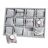 PandaHall Organizador de bandeja de reloj, organizador de 12 cuadrículas, pulsera de terciopelo, expositor, soporte para exhibición de reloj, almohada ajustable para almacenamiento de relojes