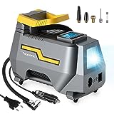 VEEAPE Compresor Aire Portatil 230V 12V, AC DC Dual Alimentación, Máx 150 PSI 10,3 Bar, Inflador Ruedas Coche, Bomba Eléctrico Digital con Pantalla LCD para Moto, Bicicleta, Pelota y Coche Gris