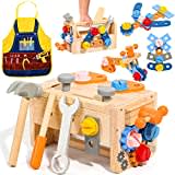 Caja Herramientas Juguetes Caja Manualidades Herramientas Bricolaje Juguetes Niños 3 4 Años Montessori, 39 Piezas Juegos de Construcción de Madera con Delantal Infantil, Regalos Juegos Educativos