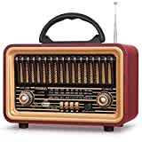 PRUNUS J-170 FM/Am/SW Radio Vintage Retro, Radio Portatil Pequeña Recargable de 1800mAh, Radio Bluetooth Portatil con Sonido Estéreo Fuerte, Soporte USB/TF/TWS, para Cocina, Salón, Jardín.