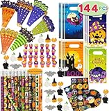 JOYIN 144 Piezas, 24 Unidades, Surtido de Artículos de Papelería Temática de Halloween, Incluye Lápices, Reglas, Pegatinas, Sellos y Borradores en Regalo para Niños Truco o Trato