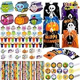 JOYIN 168 Pcs 24 Paquetes Set de Papelería Manualidades y Arte de Halloween, Regalo de Truco o Trato para Niños, Bolsa, Blocs de Botas, Sellos, Lápices, Pegatinas y Tatuajes Temporales