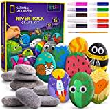 NATIONAL GEOGRAPHIC Kit de Pintura de Piedras: Kit de Arte y Manualidades para Niños, Pinte y Decore 15 Piedras de Río con 10 Colores, Juguetes para Exteriores, Kit de Actividades para Niños