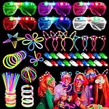 Pulseras Luminosas Fluorescentes 82 Piezas, 6 Gafas Led Festa, 50 Palos Luminosos para Fiestas con 20 Luces de Dedo, 6 Diademas LED, Barras Luminosas Fluorescentes para Boda Neon Fiesta Cumpleaños