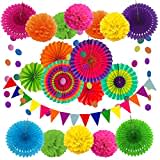 Zerodeco Decoración de la Fiesta, 21 Piezas Abanicos de Papel Bola de Nido Pom Poms Ventilador Cumpleaños Boda Carnaval Bebé Ducha Home Party Supplies Decoración (Multi)