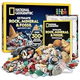 National Geographic Set de Piedras Naturales, Fósiles Auténticos y Minerales para Niños – Juguetes Científicos de 300 Piezas – Geodas Naturales, Cuarzo Rosa, Jaspe, Piedras Preciosas y Más